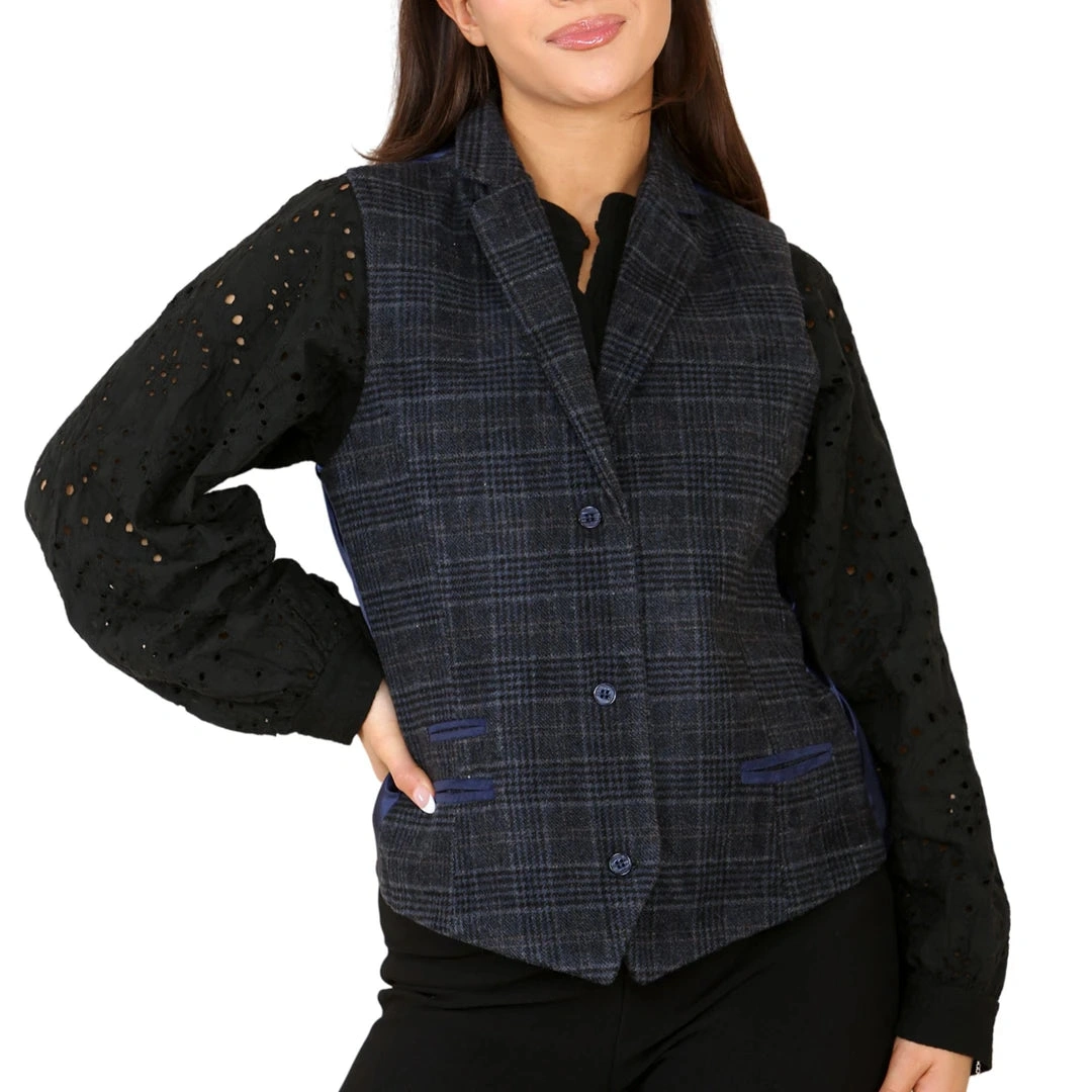 Blazer de Tweed Azul para Mujer: Elegancia Clásica, Estilo Impecable, ¡Imprescindible!